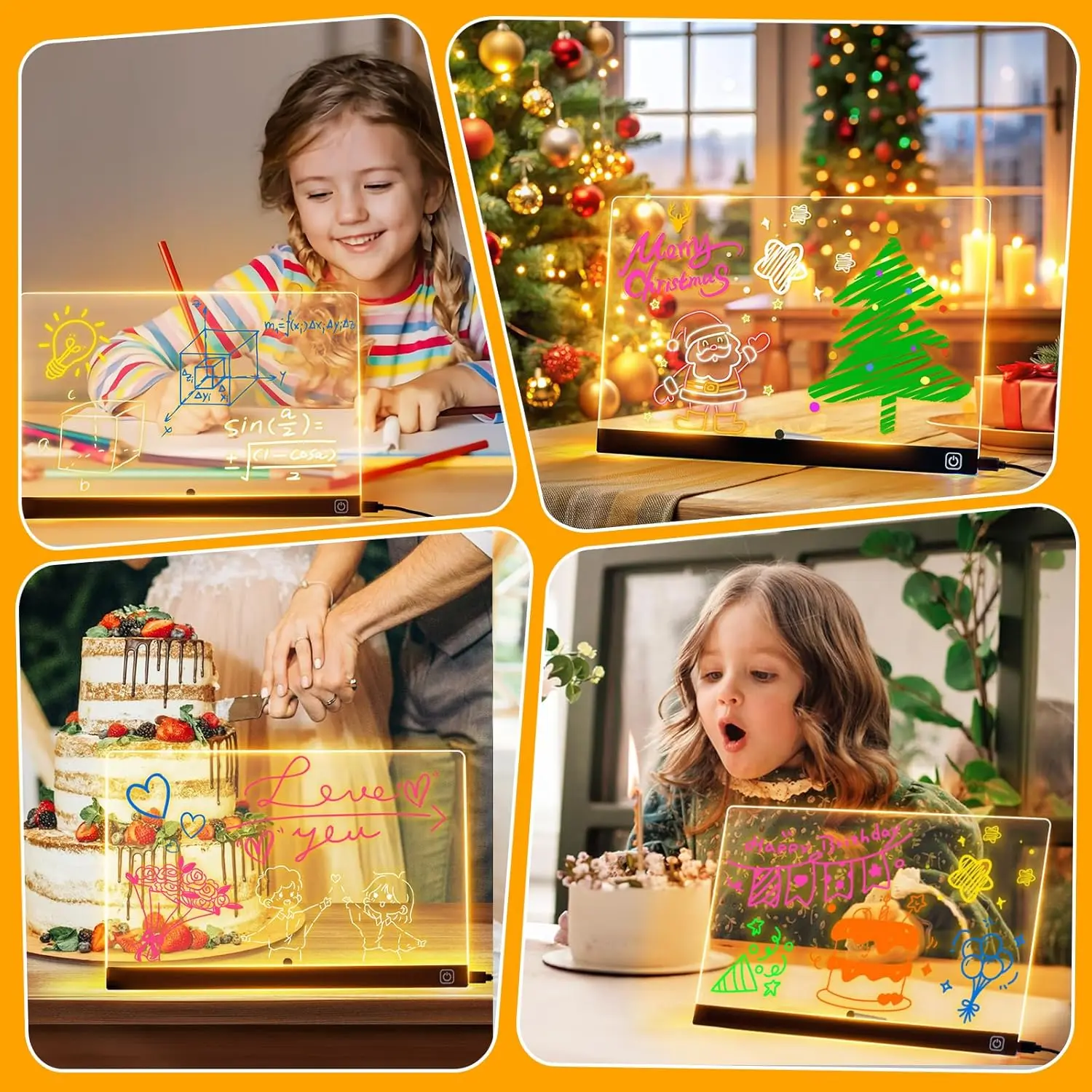 لوحة ملاحظات LED لعيد الميلاد RGB، لوحة رسائل أكريليك مضيئة مقاس 30 × 20 سم لوحة رسم LED للمكتب والمدرسة والمنزل