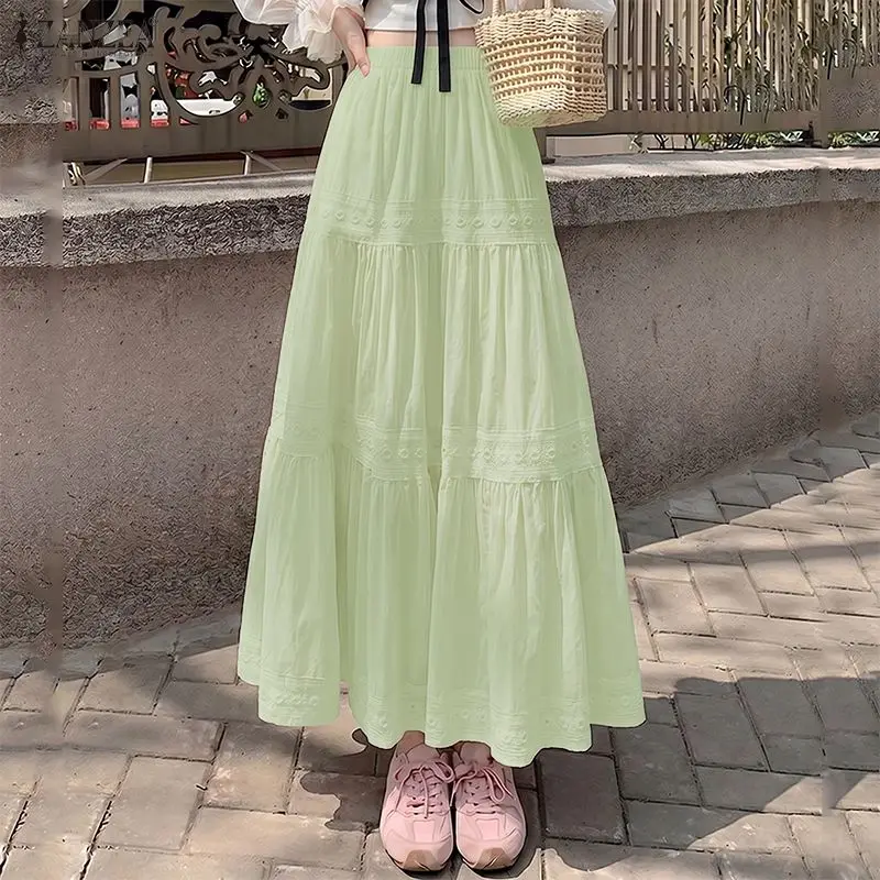 ZANZEA Summer Lace Patchwork Women Skirts Fashion A-line Vestidos Bottoms 3XL Oversize Pleated Skirt Streetwear Party OL Work