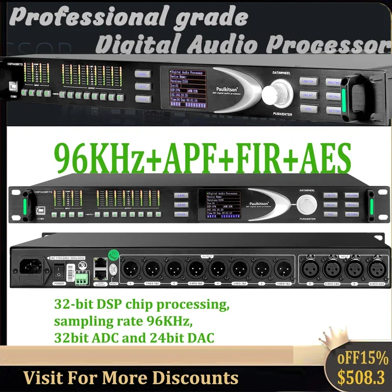 

FOR Paulkitson DSP0408RTS Professional Stage Digital Audio Processor 96KHz 32Bit DSP 16Band EQ With AES