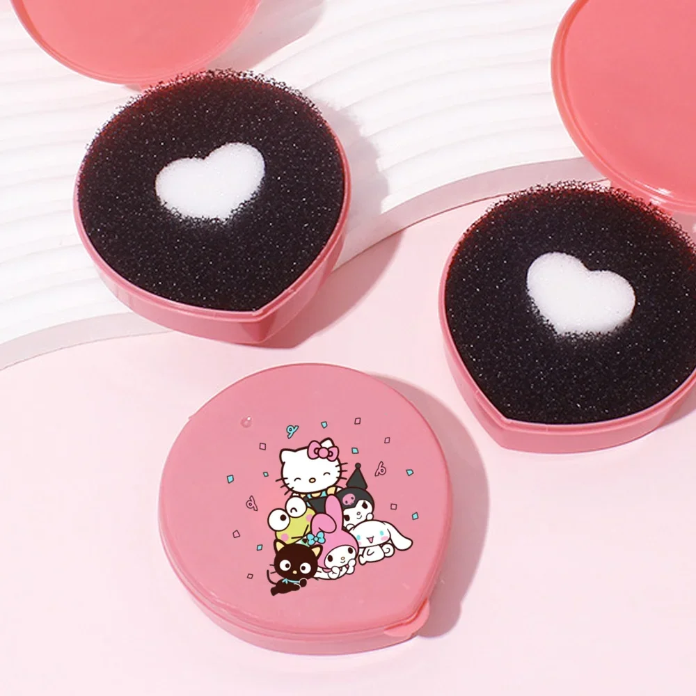 Caja de limpieza de brochas de maquillaje Hello Kitty, esponja de limpieza en seco, cepillo portátil para sombra de ojos, limpiador de polvo Residual, herramientas de fregado