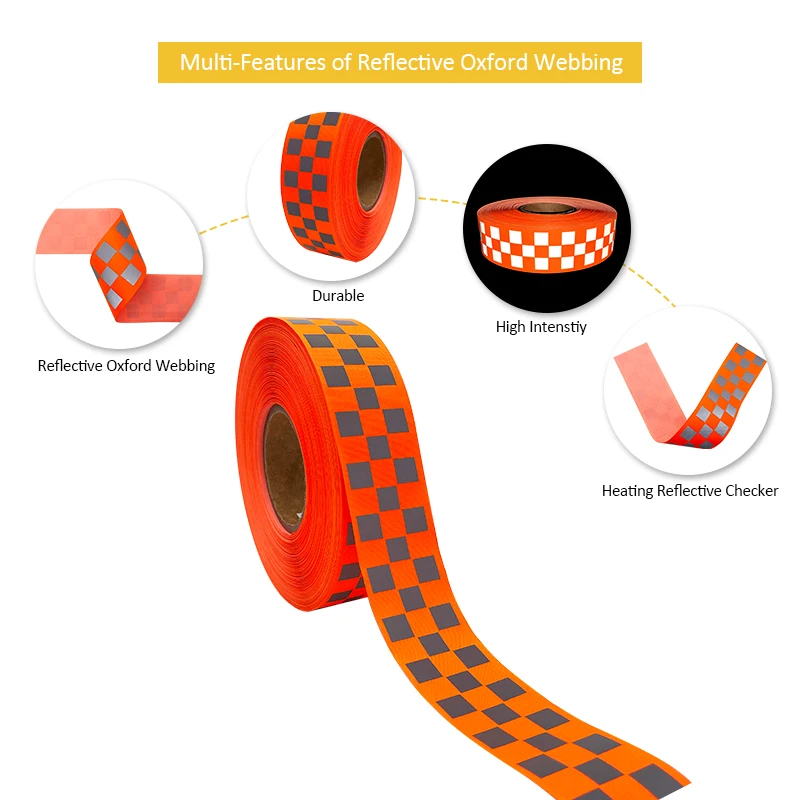 VOOFENG High Intensity Checkered Reflective Oxford Webbing Sewing on Clothes Workwear Warning Tape Safety Mark RS-11WT