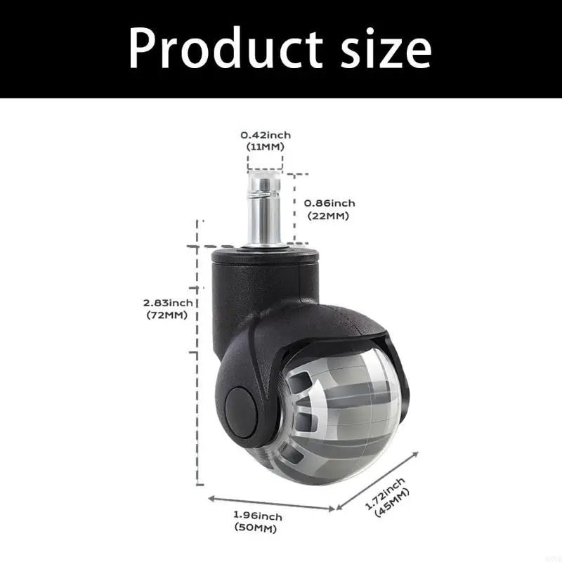 360 Degree PU Ball Casters for Office Chairs with 2 Diameter Quiet Rolling Universal Fit and Long Lasting Build M4YD