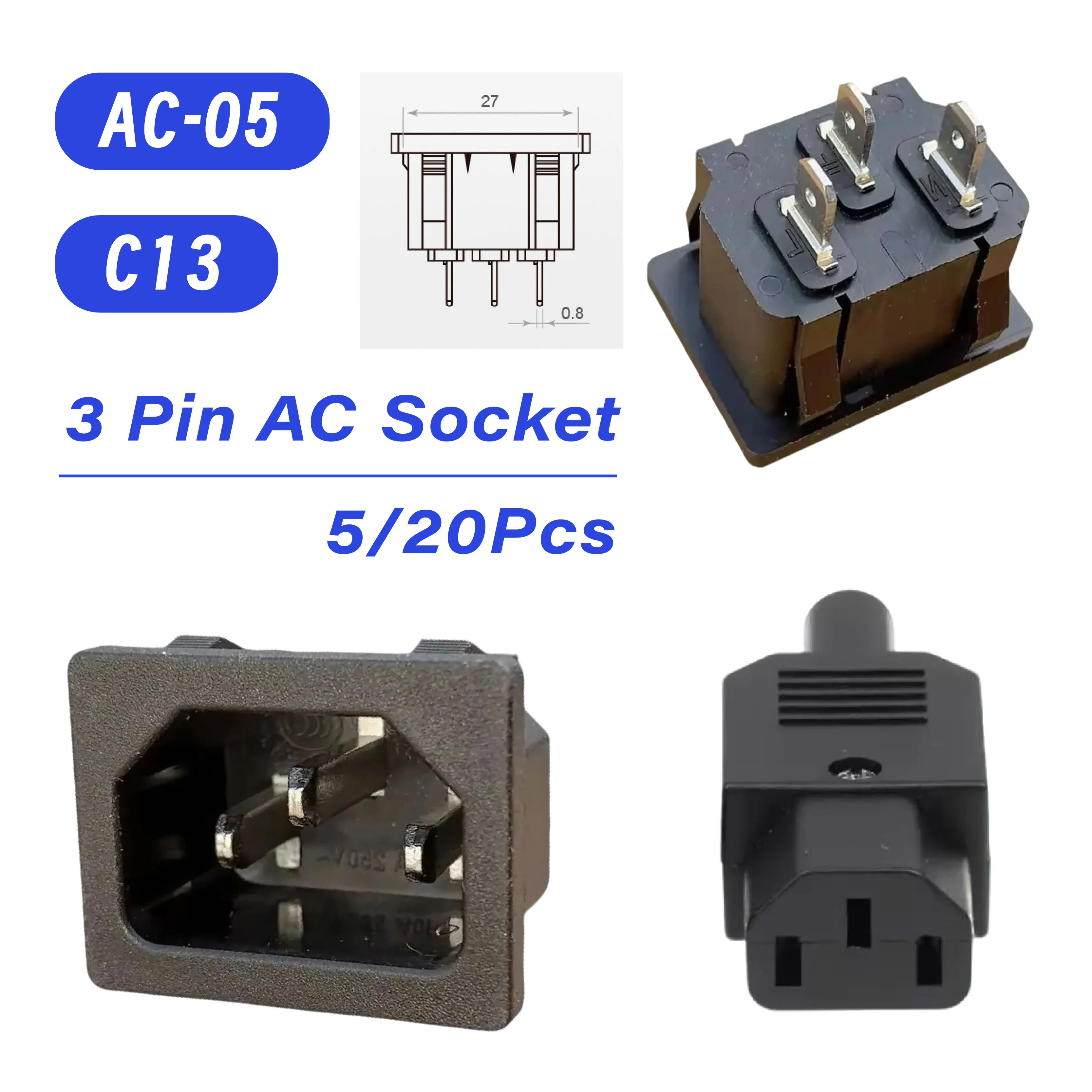 5Pcs Ac Inlet Power…