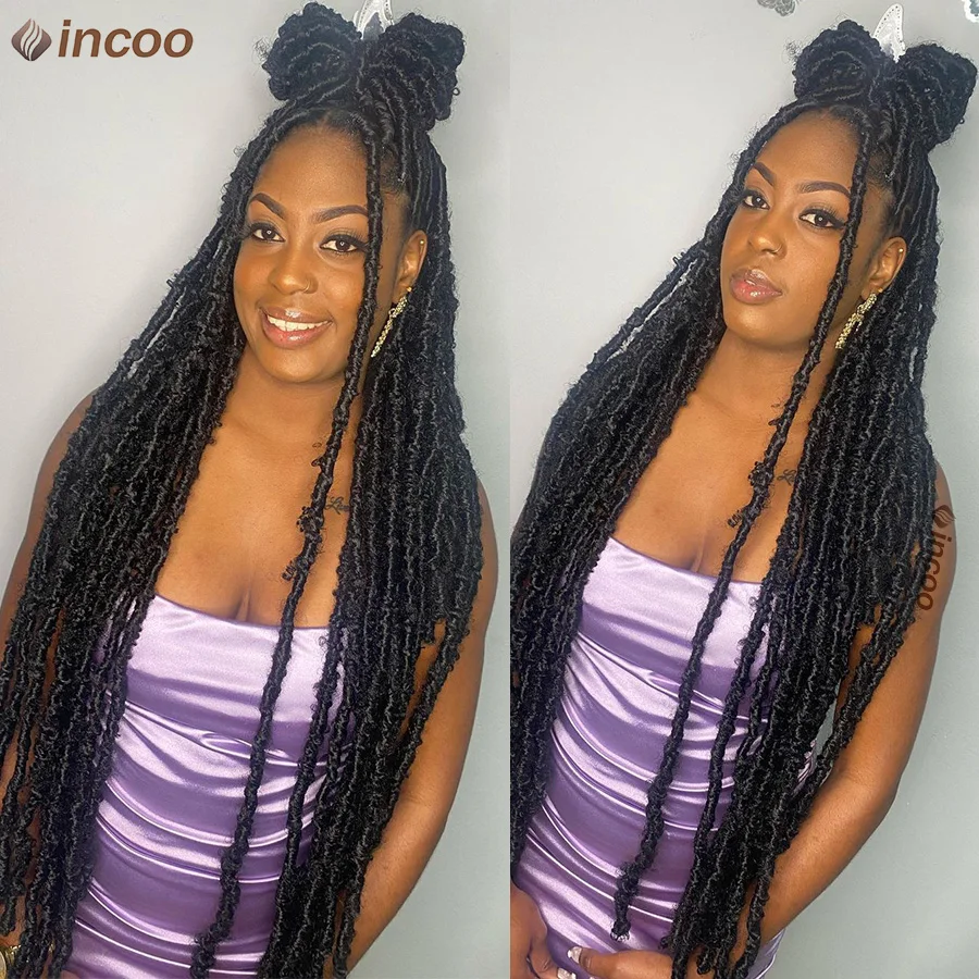 Locs Goddess كامل الدانتيل الاصطناعية شعر مستعار مضفر 40 ''ناعمة فراشة شعر مستعار كروشيه قبل يحلق الأفرو صندوق الضفائر شعر مستعار للنساء السود