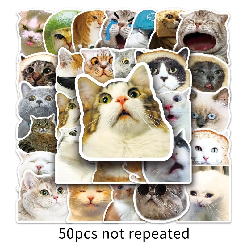 

50PCS Funny Cat Meme Stickers - Cute Waterproof PVC Decals for Laptop Water Bottle Creative DIY Scrapbook Journal decor for Kids