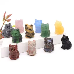 1.2インチの彫刻が施された天然石の猫の像,動物の置物,リキジェムストーン,手作り,家の装飾,バケーションギフト