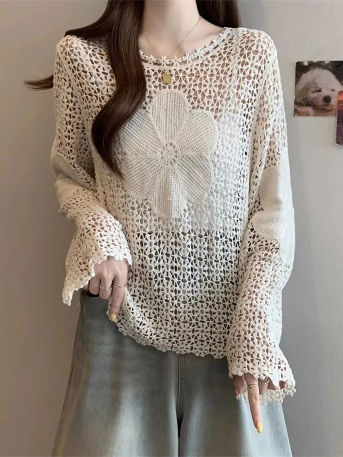 

Весна 2026: Женская свободная удлиненная кофта с вырезами, модная корейская верхняя одежда для повседневной носки, из мягкой ткани