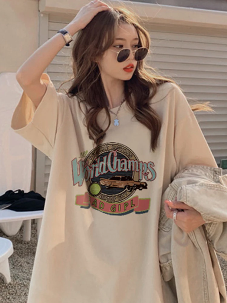 

Женская футболка большого размера ort Sve, свободный крой, летний топ в американском стиле, тяжелый топ Du 300 Pou, модный бренд