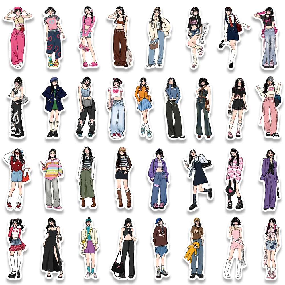 65PCS Y2K Modern Girl Outfit Looks Hand-painted Cute Stickers Scrapbooking Stationery Diary Planner Decorative Sticker Toy