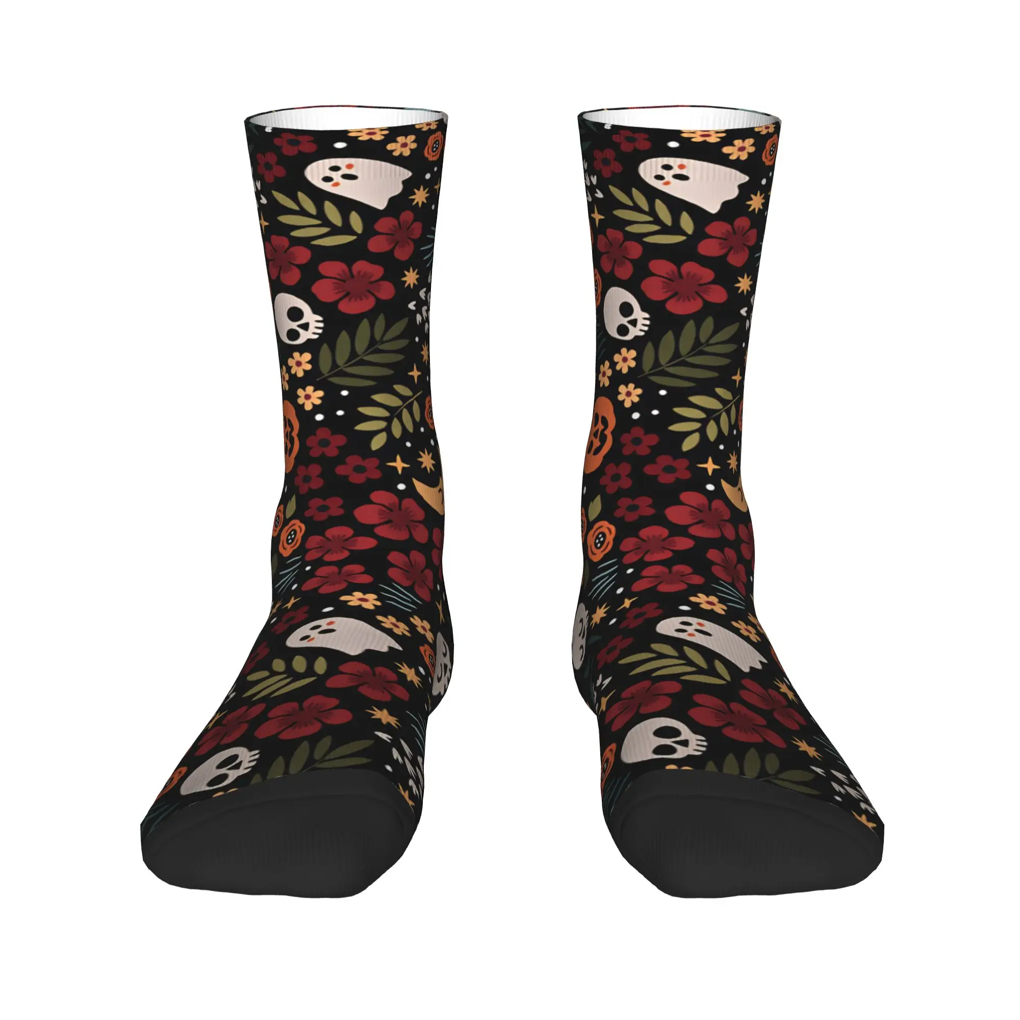 Halloween Skeleton Flower Stockings  Pattern Gothic Socks Spring Anti Skid Socks Unisex Men Running Sports Comfortable Socks