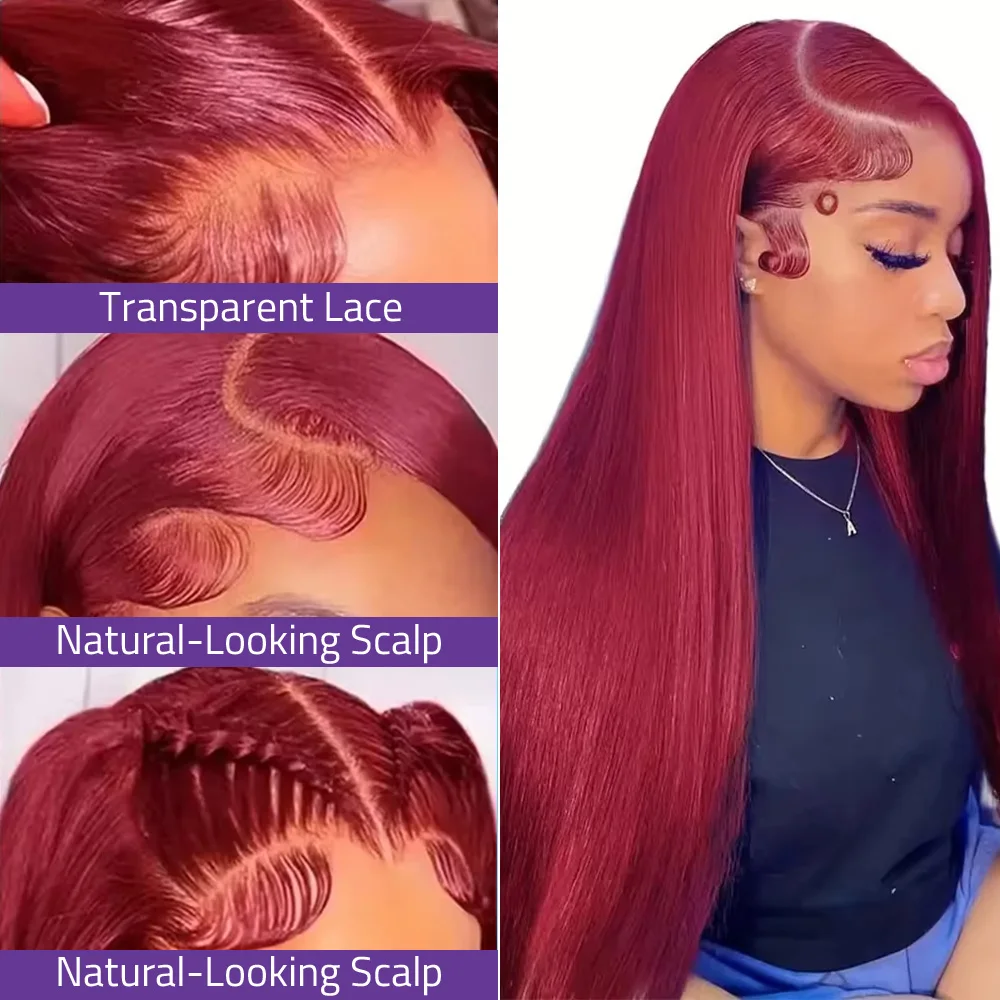 40 بوصة بورجوندي البرازيلي شعر الإنسان الدانتيل الباروكات 13X6 أمامي الدانتيل الأحمر 99J العظام مستقيم الباروكات 13x4 HD الدانتيل تسليط الضوء على الباروكات الملونة