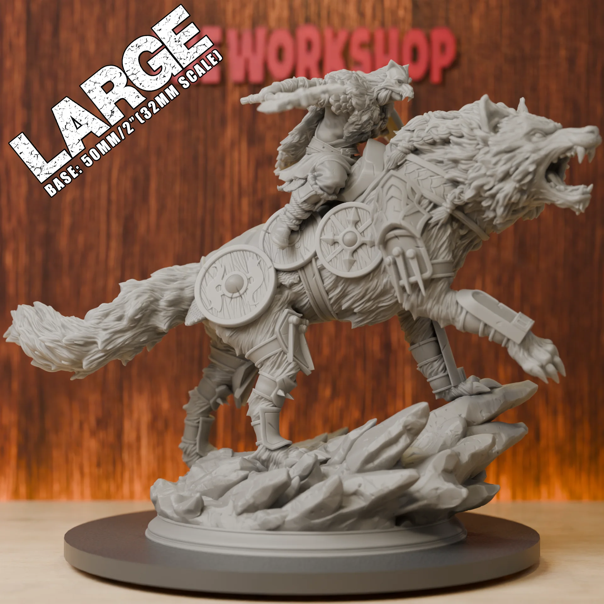 Barbarian Wolf Rider Miniatures | 28mm-38mm | Resin 3D Printed DND Pathfinder Mini | Unpainted Grey