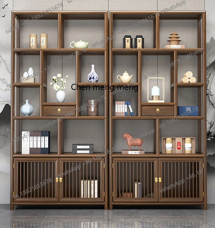 

Bogu frame solid wood, tea rack elm partition ornament, storage display cabinet