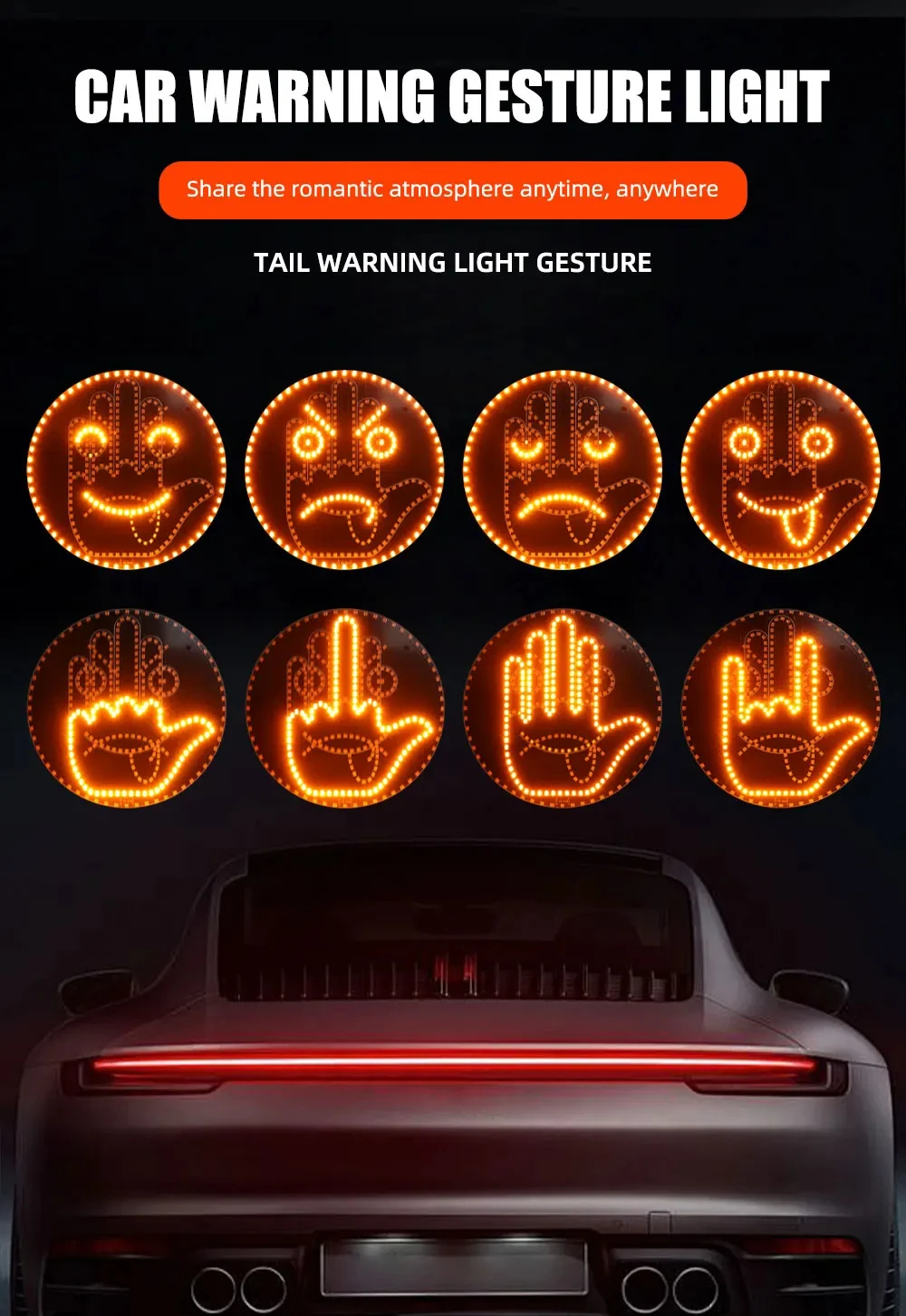 

TCYATO Забавный светодиодный светильник с выражением жестов, атмосферный свет и пульт дистанционного управления, многофункциональный светильник на заднем лобовом стекле автомобиля