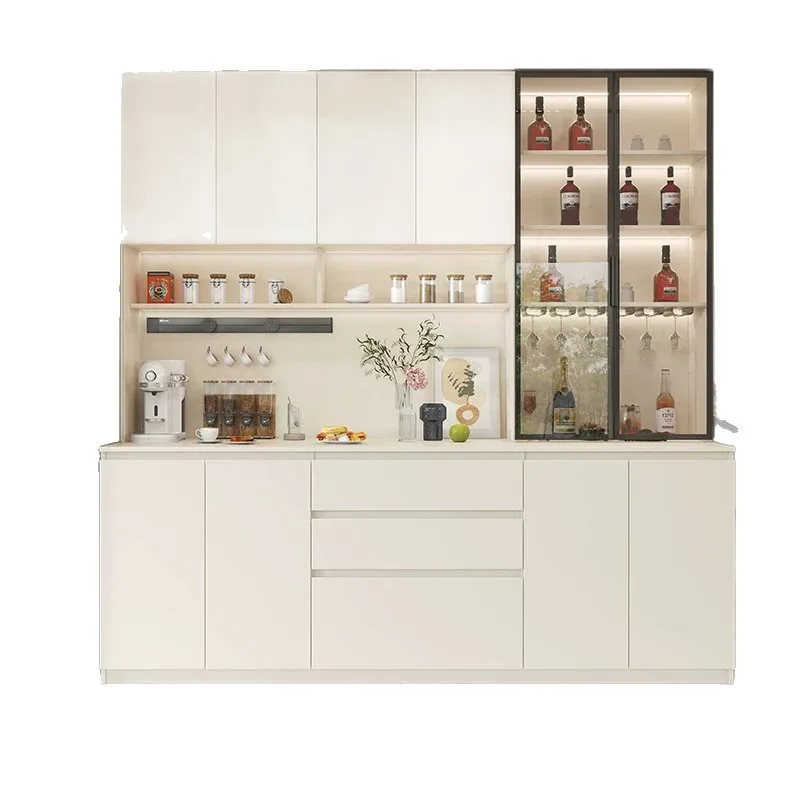 Living room Home storage Storage glass Cream wind White cupboard Integrated cupboard