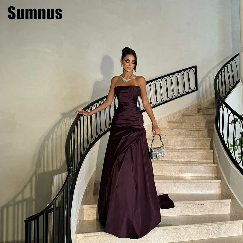 Elegancka suknia balowa Sumnus w kształcie litery A, bez ramiączek, bez rękawów, z plisami, długa do podłogi, sukienki na przyjęcia, suknie wieczorowe, możliwość personalizacji.