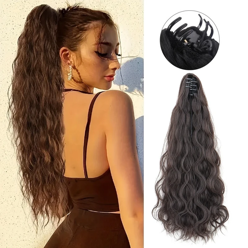 20Inch Synthetic Long Curly Ponytail Claw Clip-In Pony Tail False Hair  Extension Black Blonde Heat Resistant Fiber