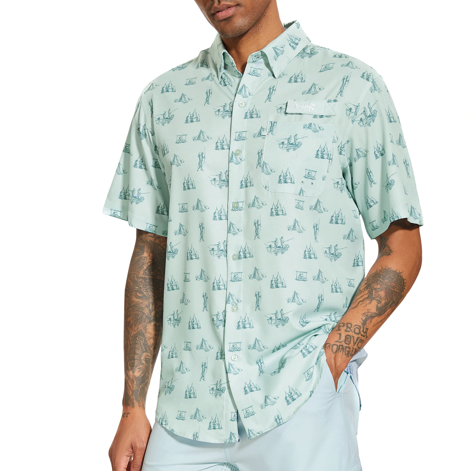 Bassdash Herren upf 50 Kurzarm Button-Down-Angel hemd atmungsaktiv leicht für Outdoor-Wander camping