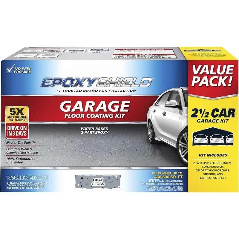 261845 EpoxyShield Garage Floor Coating , 2 gal, Gray, 2.5 Car Kit