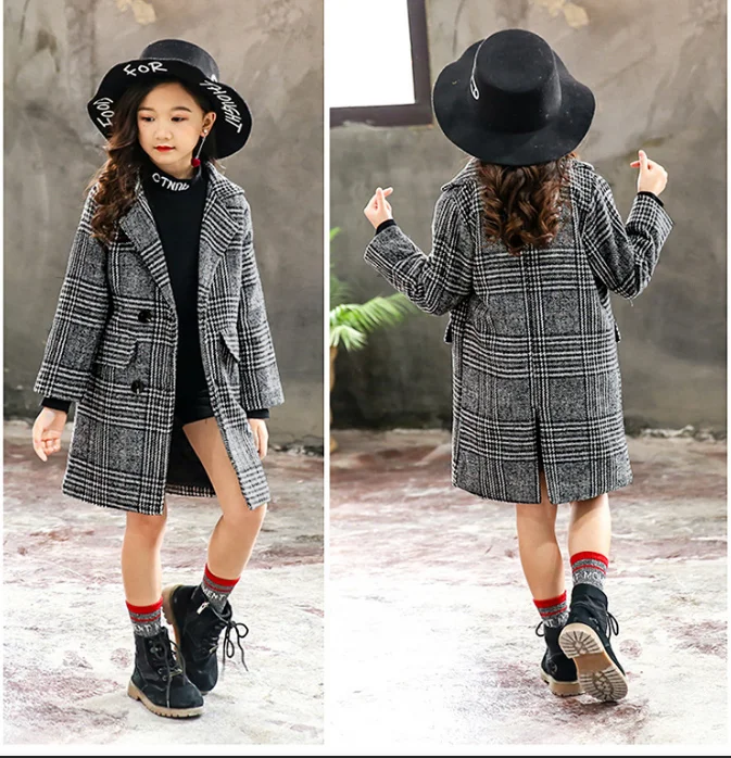 Cate Children Jacket for Girls Winter Wool Warm Overcoat Fashion Girls Clothes Kids Outerwear Autumn Girls Coat