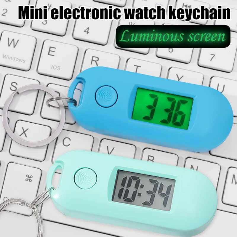 Mini Portable Digital Electronic Watch Student Keychain Watch Quiet Test Pocket Watch Green Backlight LCD Display Digital Clock