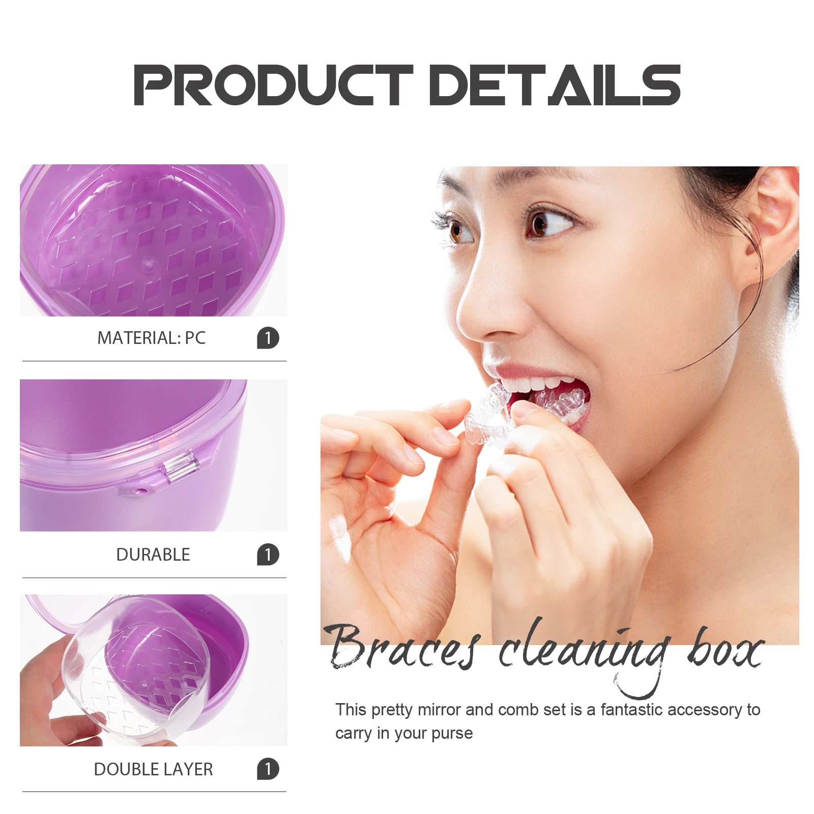 

Retainer Cleaning Box Portable Dental Care Container Scratch-Resistant Brace Soaking Case Lightweight Durable Pc Denture