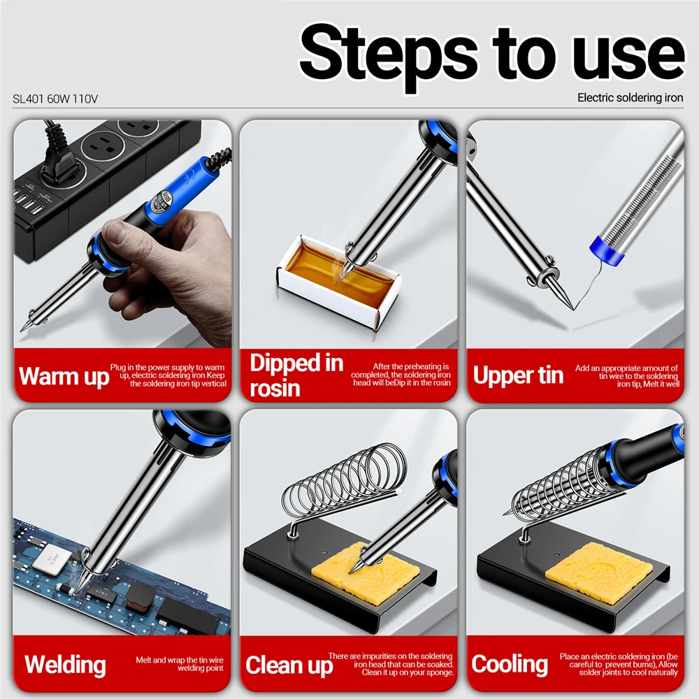 SL401 Electric Soldering Iron Pen 60W US/EU Plug Tin Tips 440~450℃ Repair Welding Tools Rework Header Tool Solder Station