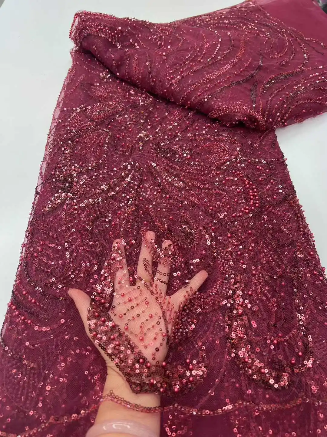 Perlenbesetzte Spitze, afrikanische Tüll-Spitzenstoffe, französischer Spitzenstoff, 2025, hochwertige Spitze, 5 Yards, nigerianischer Spitzenstoff für Partykleid