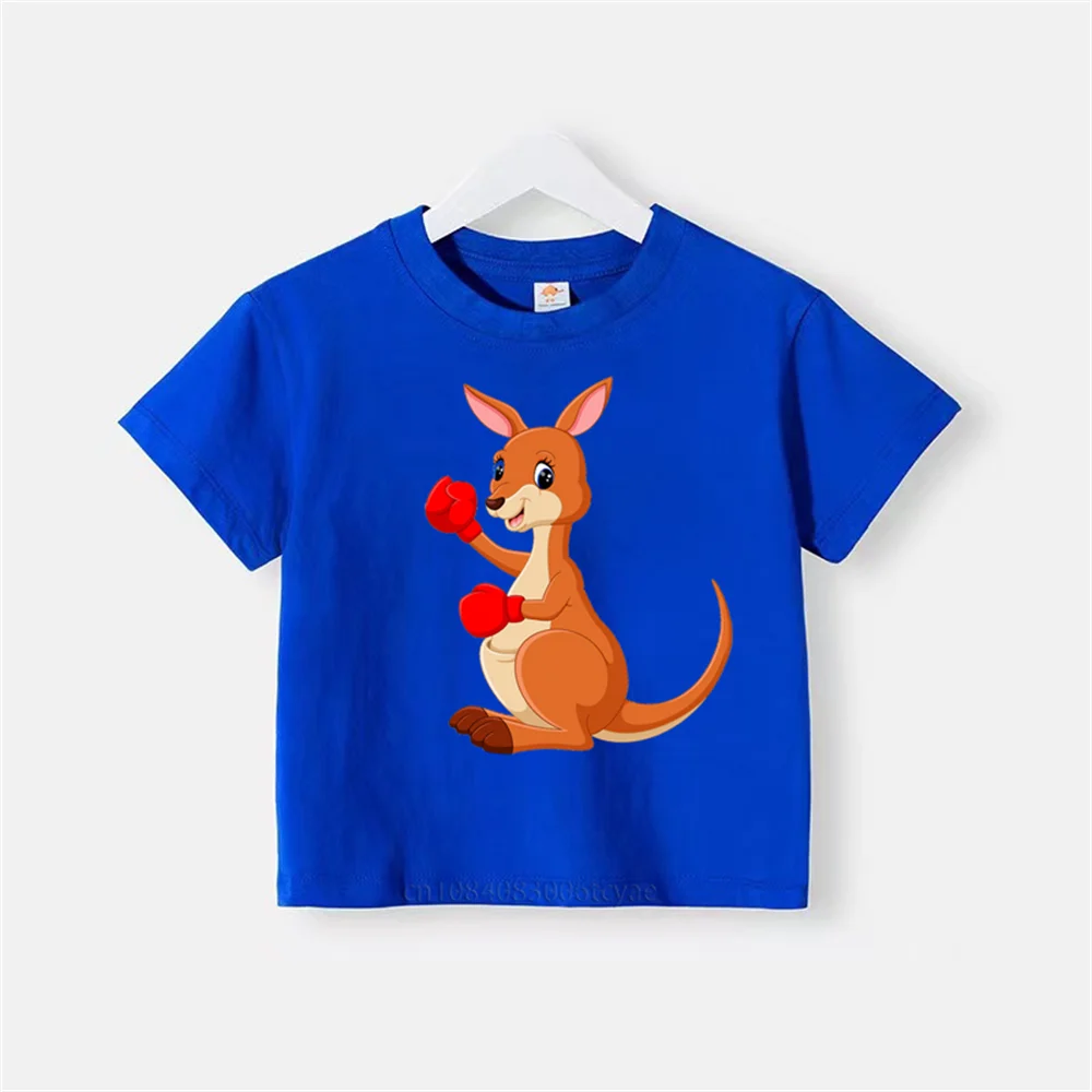 Children's round neck pure cotton short sleeve boys and girls casual clothing shirt printed boxing kangaroo creative T-shirt