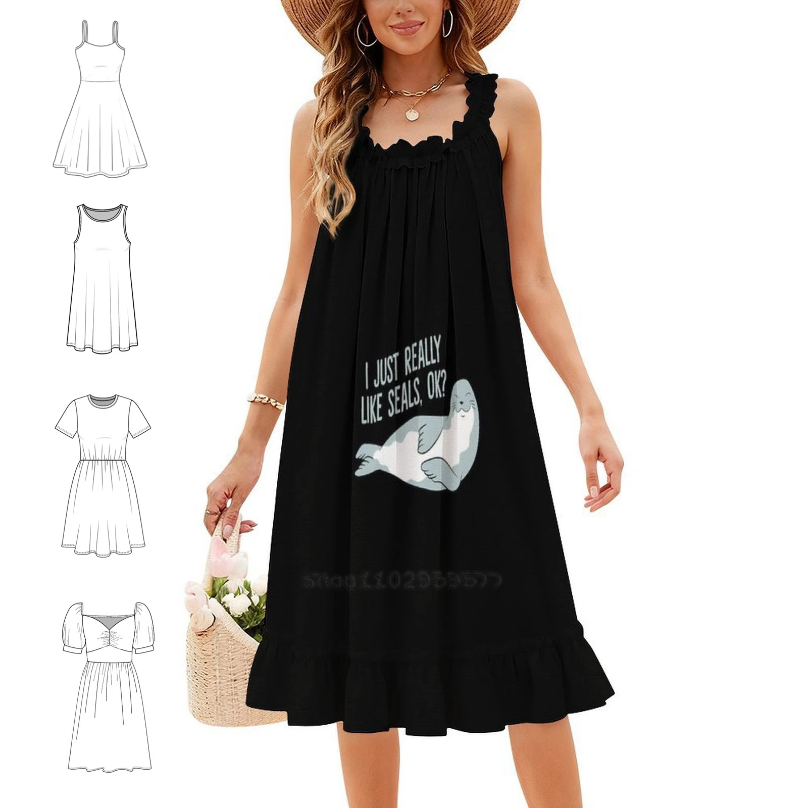 I Just Really Like Seals Ok Funny Seals Women's Elegant Party Dress A-Line Dress With Short/Long/Sleeveless Options Seals Funny