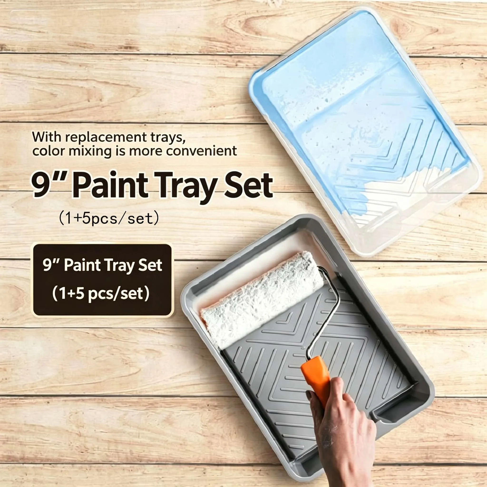 

9 Inch Painting Tray 6-Piece Set, 1 Main Plastic Tray & 5 Replacement Liners, Convenient For Multi-Color Coating Construction