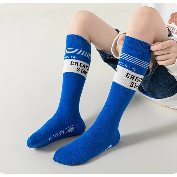 Boys' Long Socks Football Socks 3-6-8-10-12 Year Old Spring and Autumn Children's Sports Versatile Knee and Calf Trendy Socks