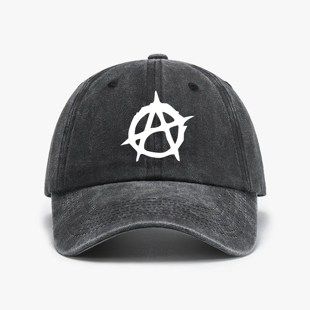 

Anarchy Symbol Distressed Washed Baseball Cap fashion Adjustable Casual Outdoor Unisex Hat