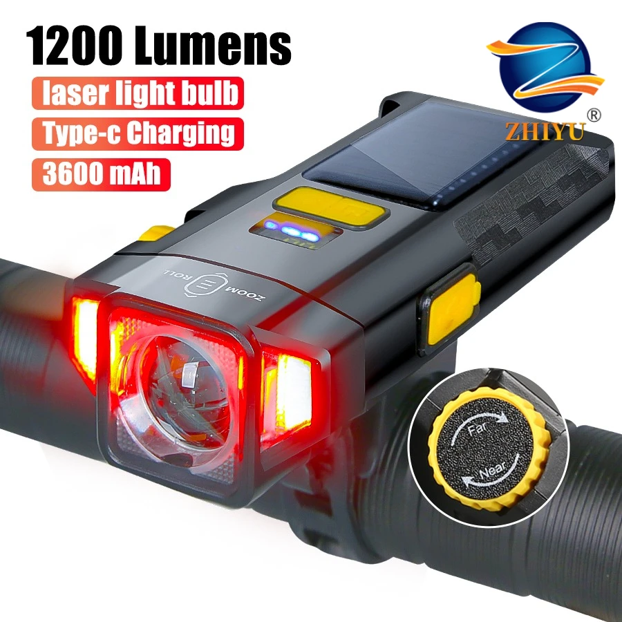 Solar Bicycle Light USB Rechargeable 3600mAh Power Display MTB Mountain Road Bike Front Lamp with Warn Flashlight Bicycle Light