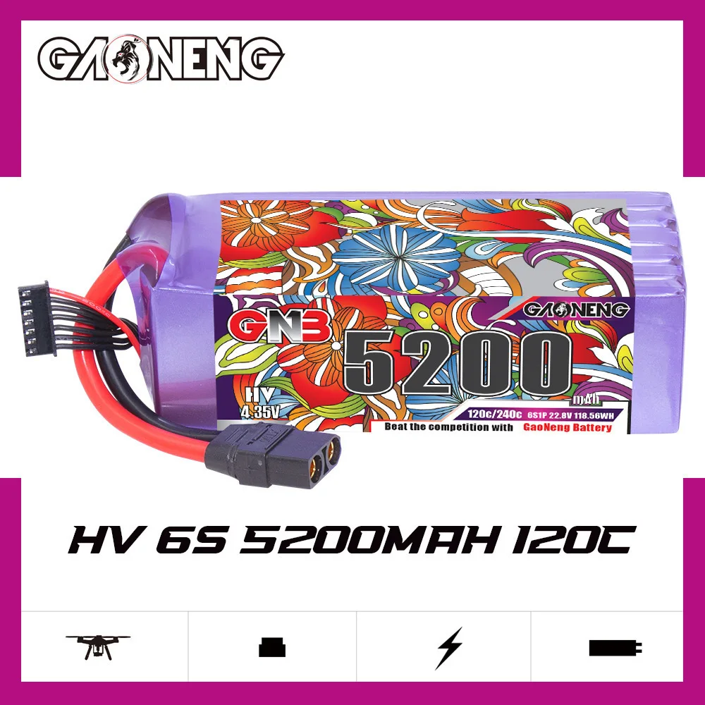 Original GNB HV 6S 22.8V 5200mAh 120C With T XT60 XT90 EC5 Lipo Battery for Car Boat RC Quadcopter Aircraft FPV Drones RC Parts