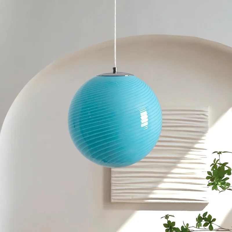 SANDYHA Italian Glass Spherical Candy Pendant Light Modern Decor Romantic Ambiance for Dining Room Bedroom Study Kids Room