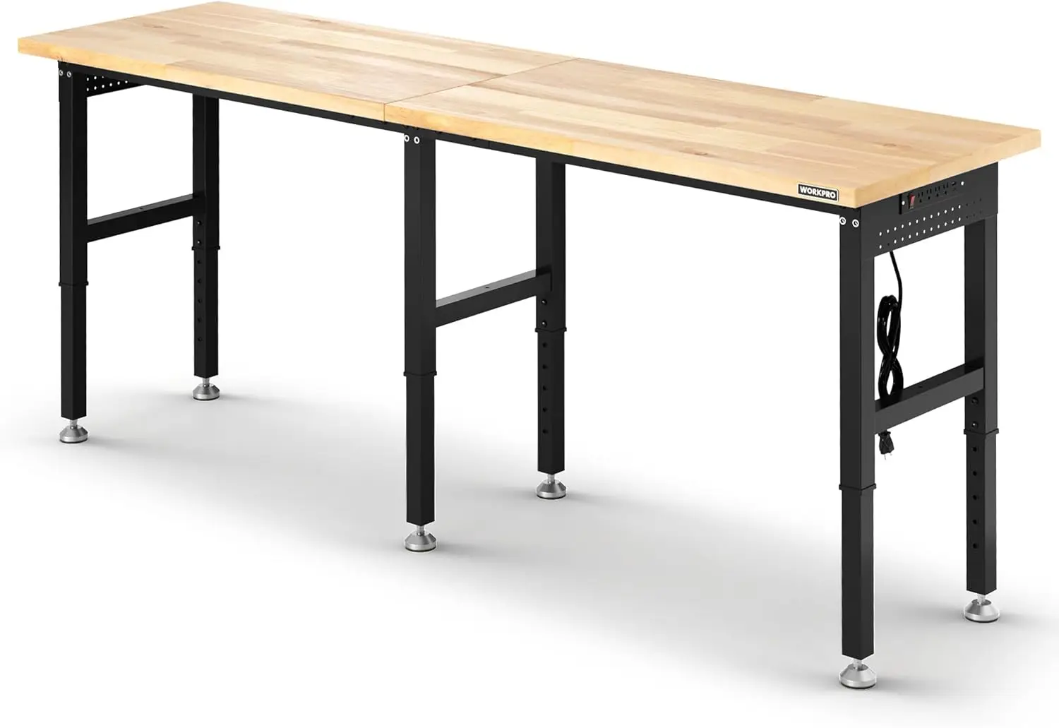 

96x24 Heavy Duty Adjustable Workbench 4000LBS Load Capacity Work Table with Power Outlet Pegboard Rubber Wood Top Workstation