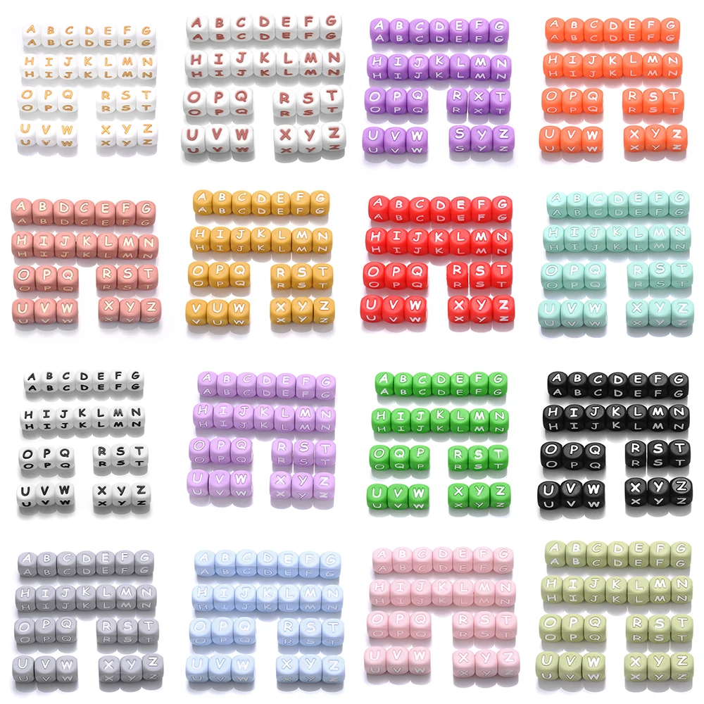 26Pcs Silicone English Letter Beads 12mm Alphabet Silicone Chewing Bead for Pacifier Clip Chain Teether Accessories BPA Free