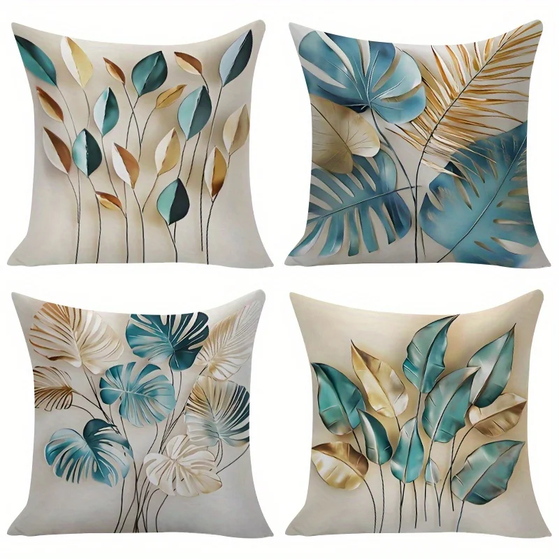 4-Piece Tropical Leaf Pillow Covers 2