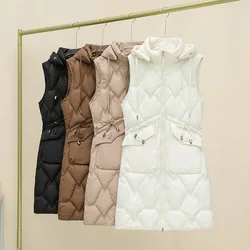 Autumn/Winter Jacket Detachable Hooded Cotton Vest For Women Korean Mid Length Vest Sleeveless Jacket Female Waistcoat Tank Tops