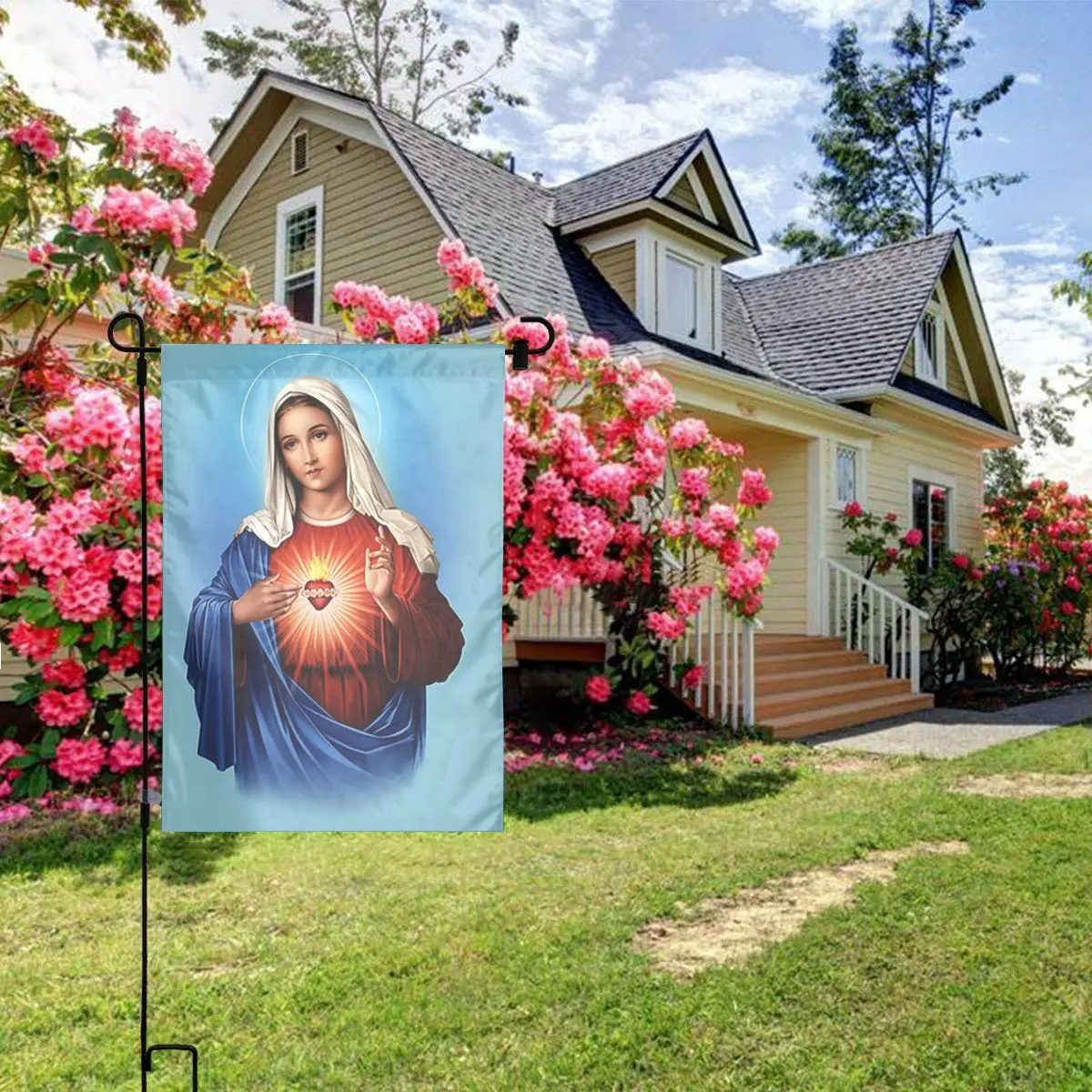 Custom Holy Heart Of Mary Garden Flag 12x18 Inch Double Sided Christianity Virgin Mary Flag Banner for Yard Outside Decoration