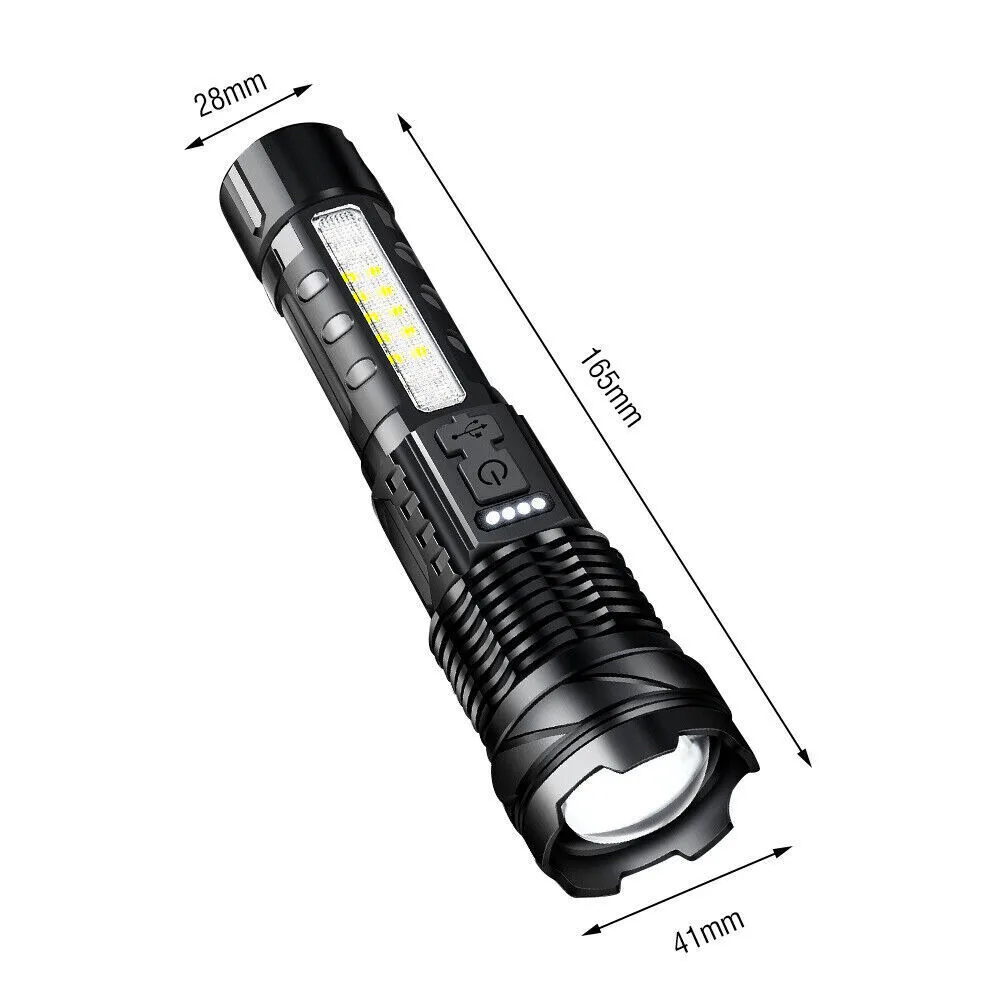 White Laser LED Super Bright USB Rechargeable Flashlight Tactical Military Torch