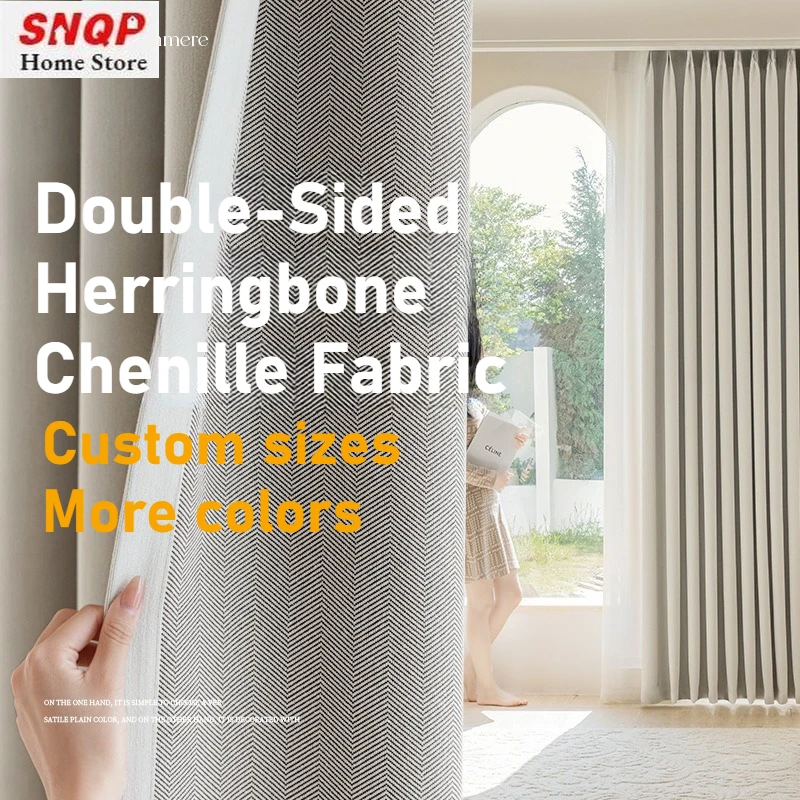 

CustomSize AB Double sided Herringbone Chenille Luxury Curtains for Living Dining Room Bedroom Blackout White Tulle Window Decor