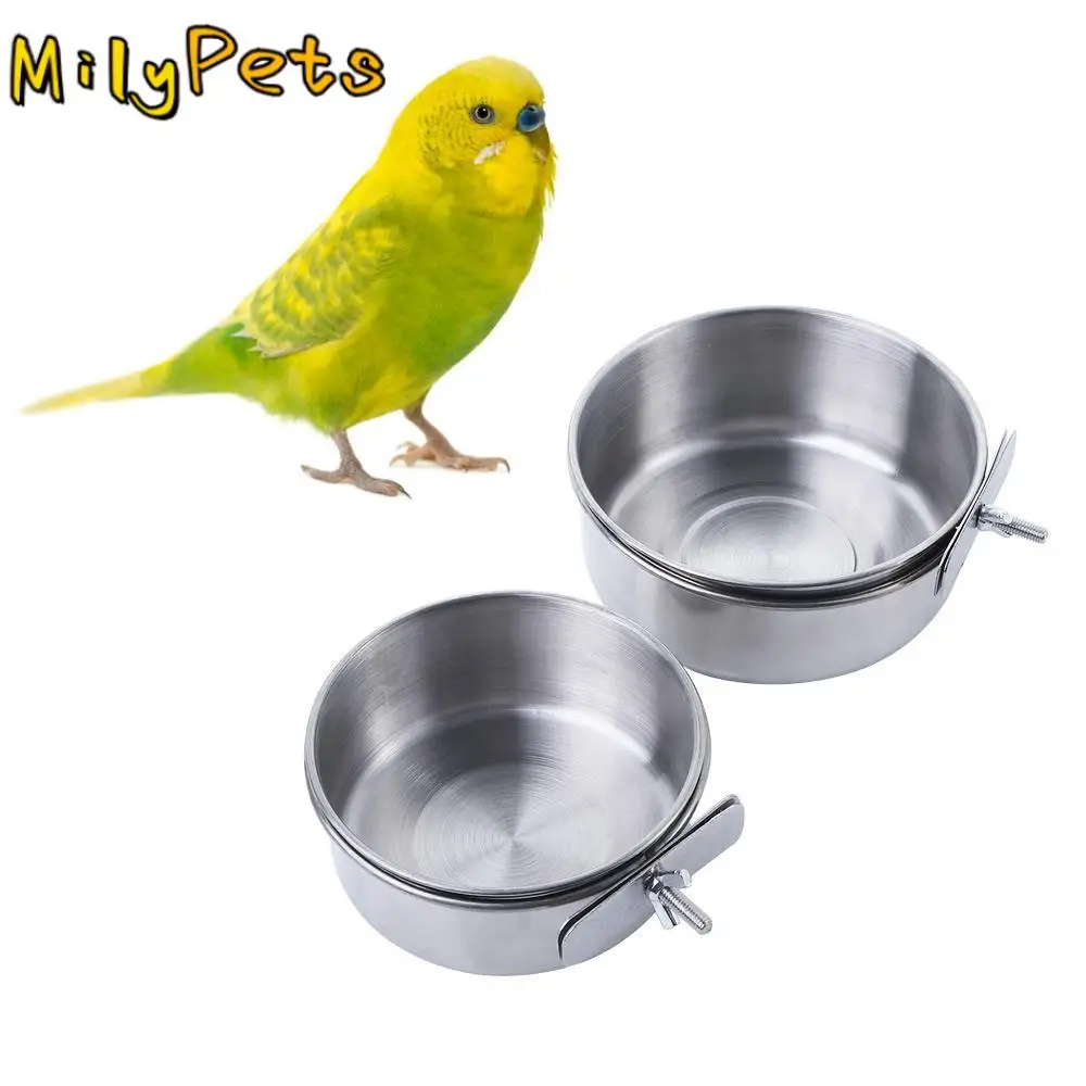 

Small Animals Pet Hanging Hamster Food Dish Stainless Steel Water Drinker Bird Feeder Parrot Feeding Bowl Cage Cup