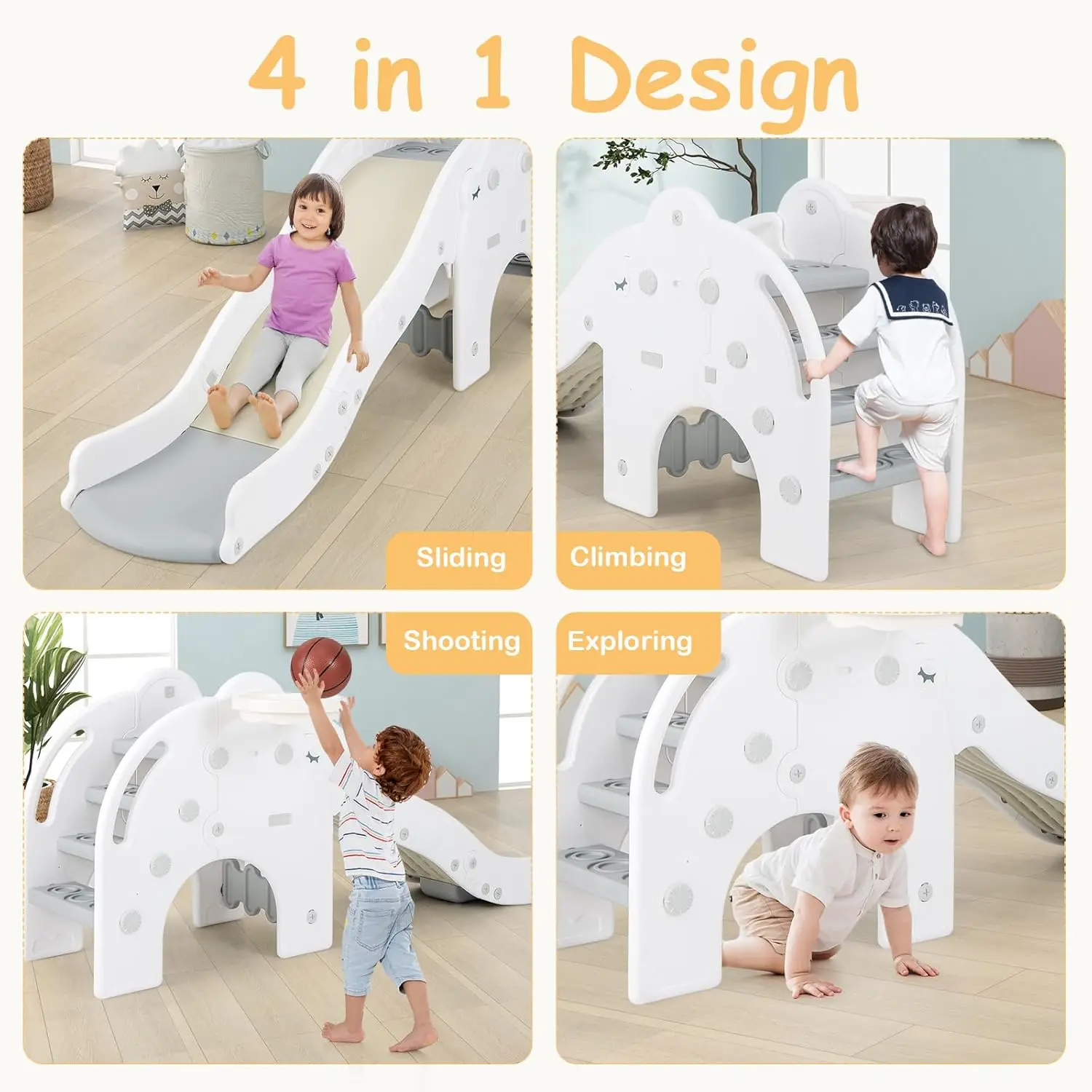 Glissière Ondulée pour Tout-Petit, 4 en 1, Glissière Intérieure pour Enfants, Charge Maximale de 330lb pour 18 Mois et Plus, Ballon de Basket-Ball, Escalade Extérieure