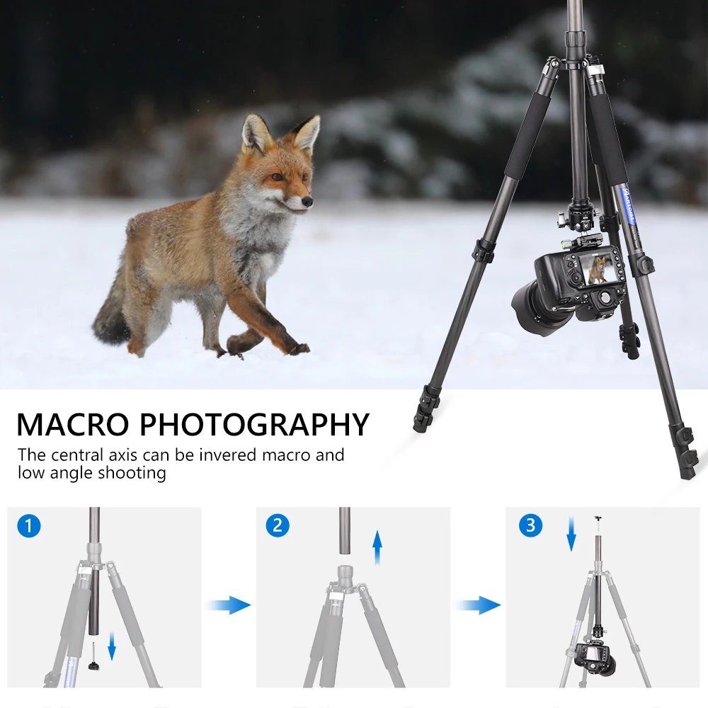 ARTCISE AF50C Lightweight Carbon Fiber Tripod with Low Profile Ballhead Detachable Monopod for Tripod DSLR Camera,Max Load 15kg