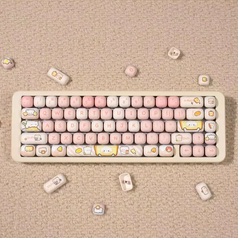 Bread Bear Theme Keycap Set 144key PBT Custom Pink Mushroom Keyboard Cap MOG Profile Cute Girl KeyCap for Mechanical Keyboard