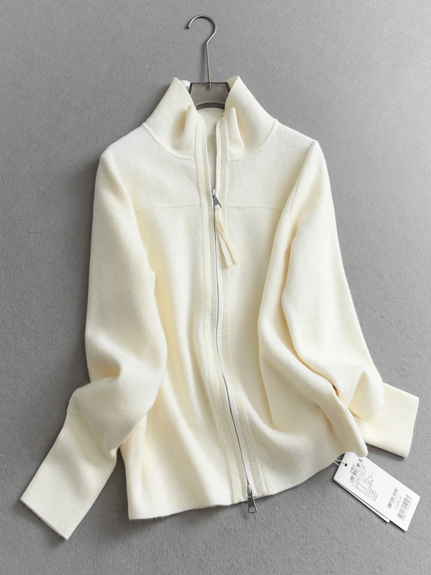 

Pure Color Wool Blend Knitted Long Sleeve Zipper Cardigan Women's Fashion Spring Outerwear Comfortable Loose Fit Basic Style