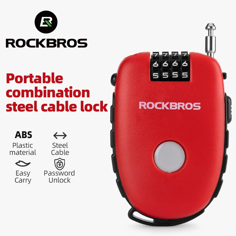 ROCKBROS Bike Lock Telescopic Steel Cable Password Helmet Lock ABS Steel Cable Anti Theft Combination Unlock Bicycle Accessorie