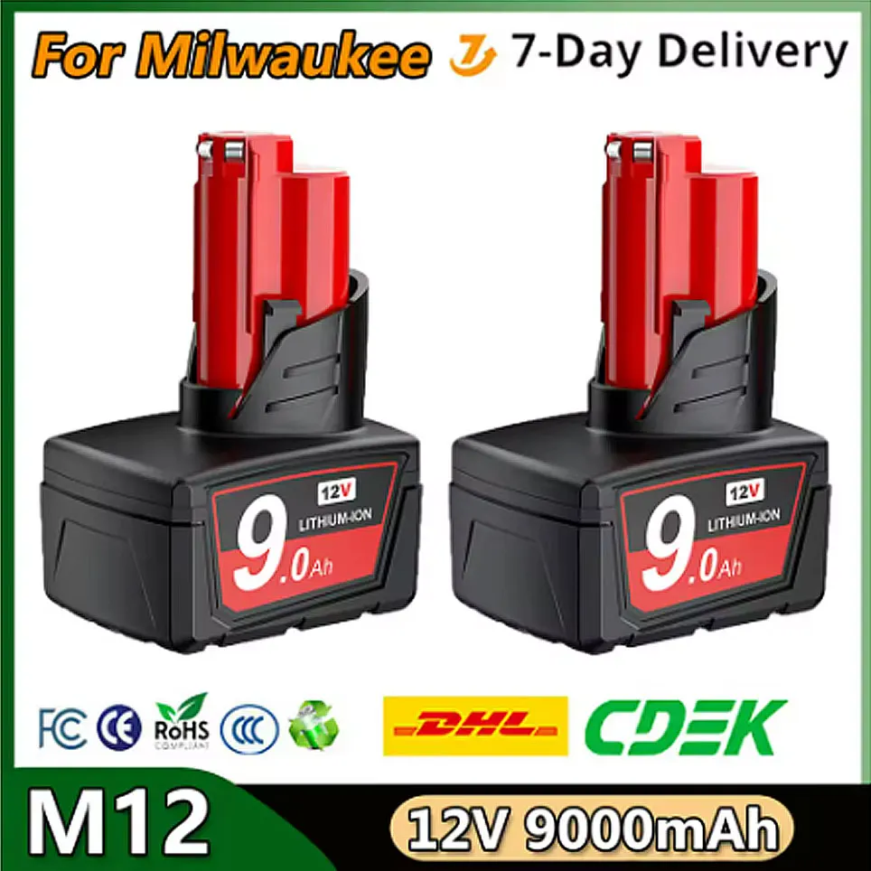 

For Milwaukee M12 Battery 12V 9.0Ah Rechargeable Battery 48-11-2402 48-11-2411 9000mAh Power Tool Replacement Battery